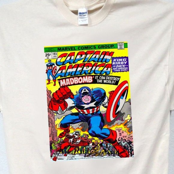 CAPTIAN AMERICA, MAD BOMB, COMIC BOOK COVER MENS TEE T-153 - Picture 1 of 4